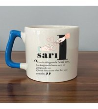 Mor Mürekkep Sarıl Baskılı Mavi Kulplu D Kupa