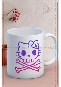 Truego Baskılı Kupa Bardak Seramik Mug - Renkli Kedi Kemik