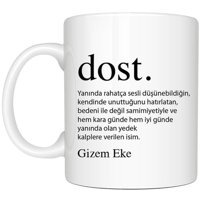 Mor Mürekkep Kişiye Özel Dost Baskılı İsimli Beyaz Kupa