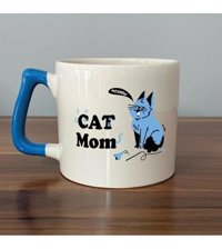 Mor Mürekkep Cat Mom Baskılı Mavi Kulplu D Kupa