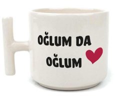 Mor Mürekkep Oğlum Da Oğlum Baskılı Beyaz Kulplu T Kupa