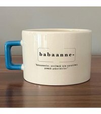 Mor Mürekkep Babaanne Baskılı Mavi Kulplu C Fincan