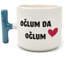 Mor Mürekkep Oğlum Da Oğlum Baskılı Mavi Kulplu T Kupa