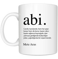 Mor Mürekkep Kişiye Özel Abi Baskılı İsimli Beyaz Kupa
