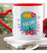 Bk Kişiye Özel Gerçek Aşksın Kırmızı Kalpli Kupa Bardak