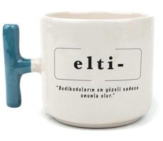 Mor Mürekkep Elti Baskılı Mavi Kulplu T Kupa