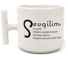 Mor Mürekkep Sevgilim Baskılı Beyaz Kulplu T Kupa