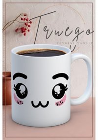 Truego Baskılı Kupa Bardak Seramik Mug - Emoji