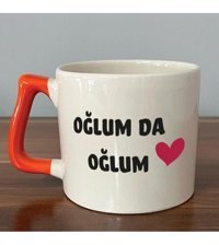 Mor Mürekkep Oğlum Da Oğlum Baskılı Turuncu Kulplu D Kupa