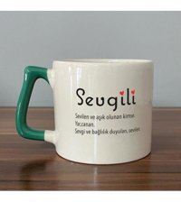 Mor Mürekkep Sevgili Baskılı Yeşil Kulplu D Kupa