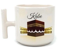 Mor Mürekkep Kabe Baskılı Beyaz Kulplu T Kupa