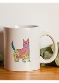 Mor Mürekkep Renkli Kedi Tasarım Baskılı Kupa