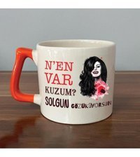 Mor Mürekkep Nen Var Kuzum Baskılı Turuncu Kulplu D Kupa