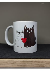 İlossy Sevgili Kedi Karikatürü Tasarım Baskılı Kupa