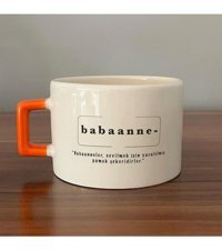 Mor Mürekkep Babaanne Baskılı Turuncu Kulplu C Fincan