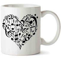 Art Hediye Müzik Kalp Love İki Tarafı Baskılı Kupa Bardak