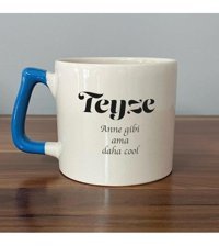 Mor Mürekkep Teyze Baskılı Mavi Kulplu D Kupa