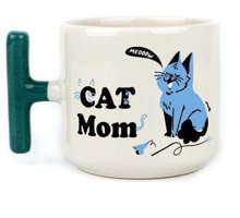 Mor Mürekkep Cat Mom Baskılı Yeşil Kulplu T Kupa
