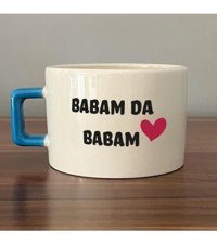 Mor Mürekkep Babam Da Babam Baskılı Mavi Kulplu C Fincan