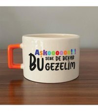 Mor Mürekkep Aşkoooooo Baskılı Turuncu Kulplu C Fincan