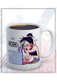 Truego Baskılı Kupa Bardak Seramik Mug - Work Work