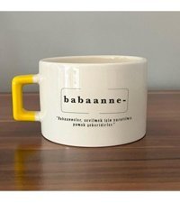 Mor Mürekkep Babaanne Baskılı Sarı Kulplu C Fincan