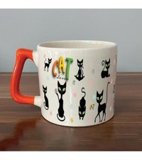 Mor Mürekkep Cat Love Baskılı Turuncu Kulplu D Kupa