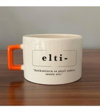 Mor Mürekkep Elti Baskılı Turuncu Kulplu C Fincan