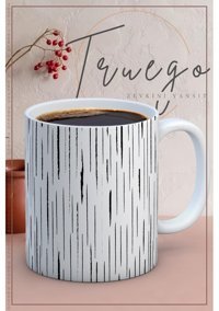Truego Baskılı Kupa Bardak Seramik Mug - Siyah Çizgi