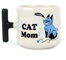 Mor Mürekkep Cat Mom Baskılı Siyah Kulplu T Kupa