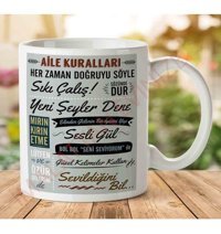 Art Hediye Aile Kuralları İki Tarafı Baskılı Kupa Bardak