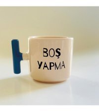 Mor Mürekkep Boş Yapma Baskılı Mavi Kulplu T Kupa