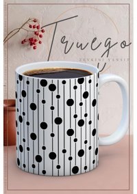 Truego Baskılı Kupa Bardak Seramik Mug - Siyah Noktalar
