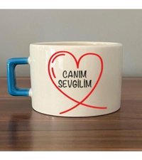 Mor Mürekkep Canım Sevgilim Baskılı Mavi Kulplu C Fincan