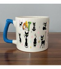 Mor Mürekkep Cat Love Baskılı Mavi Kulplu D Kupa