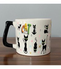 Mor Mürekkep Cat Love Baskılı Siyah Kulplu D Kupa