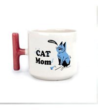 Mor Mürekkep Cat Mom Baskılı Kırmızı Kulplu T Kupa