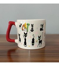 Mor Mürekkep Cat Love Baskılı Kırmızı Kulplu D Kupa