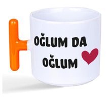 Mor Mürekkep Oğlum Da Oğlum Baskılı Turuncu Kulplu T Kupa