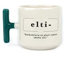 Mor Mürekkep Elti Baskılı Yeşil Kulplu T Kupa