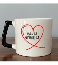 Mor Mürekkep Canım Sevgilim Baskılı Siyah Kulplu D Kupa
