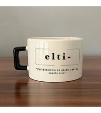 Mor Mürekkep Elti Baskılı Siyah Kulplu C Fincan