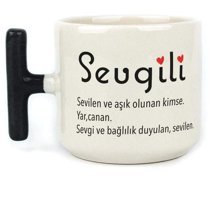 Mor Mürekkep Sevgili Baskılı Siyah Kulplu T Kupa