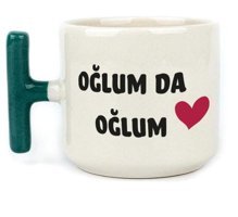 Mor Mürekkep Oğlum Da Oğlum Baskılı Yeşil Kulplu T Kupa
