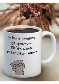 Truego Baskılı Kupa Bardak Seramik Mug - Zorluk Çıkartmayın