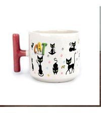 Mor Mürekkep Cat Love Baskılı Kırmızı Kulplu T Kupa