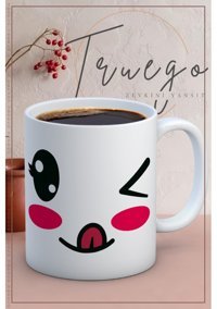 Truego Baskılı Kupa Bardak Seramik Mug - Göz Kırpan Emoji