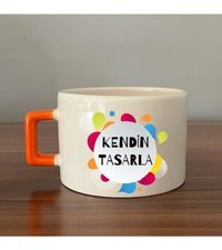 Mor Mürekkep Kendin Tasarla Turuncu Kulplu Seramik C Kupa