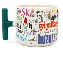 Mor Mürekkep Dilekler Baskılı Yeşil Kulplu T Yılbaşı Kupası