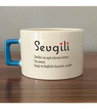 Mor Mürekkep Sevgili Baskılı Mavi Kulplu C Fincan